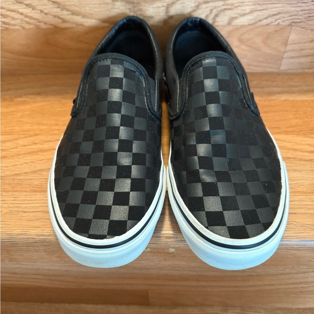 Vans Men's Black and Gray Checkered Slip-On Sneakers